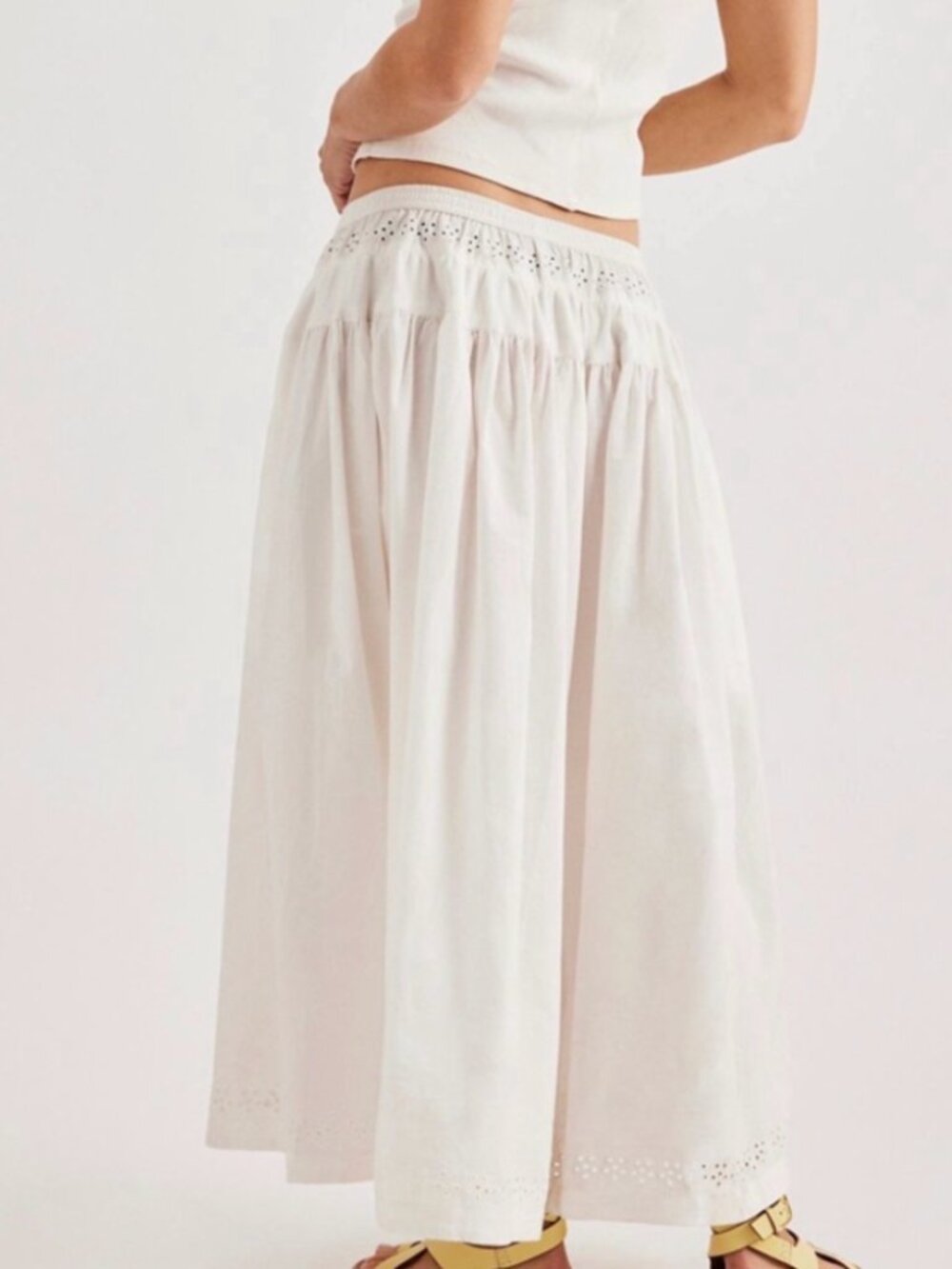New Free People Eyelet Gesibelle Maxi Skirt In Clean Ivory M - Picture 2 of 8